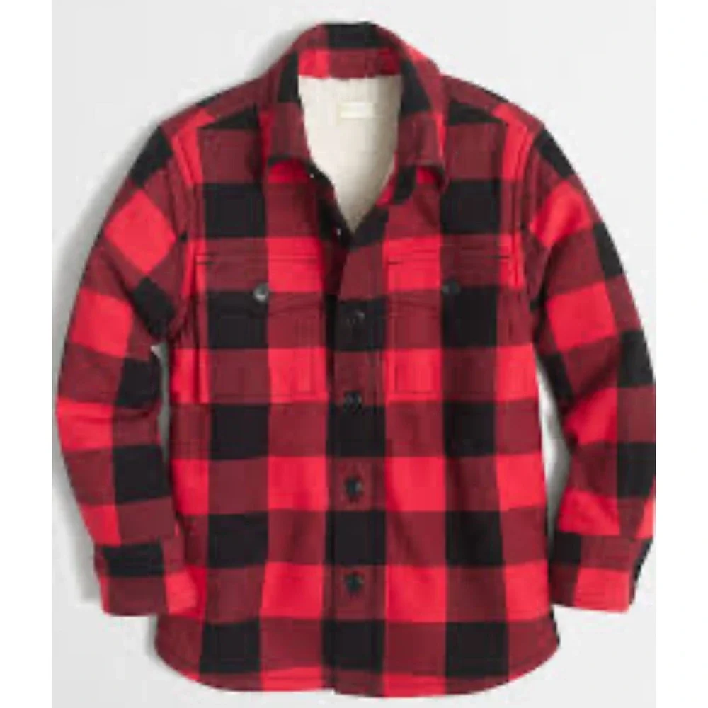 Crewcuts J.Crew Boys' sherpa-lined flannel red black plaid shirt jacket‎ size 2